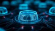 © Photography09 - Close-up of a vibrant blue glowing quantum data core, a futuristic digital processing node on intricate circuitry with subtle red indicators., Technology, Cyberpunk