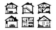© Yanto - Diverse House Floor Plans Silhouettes: Interior Views of Homes