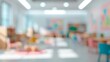 © Enigma - Blurred kindergarten classroom background with colorful furniture capturing themes of childhood education and learning