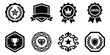 © labirint - Flat icon set of 8 award and achievement badges featuring crown, trophy, diamond and shield emblems for recognition design