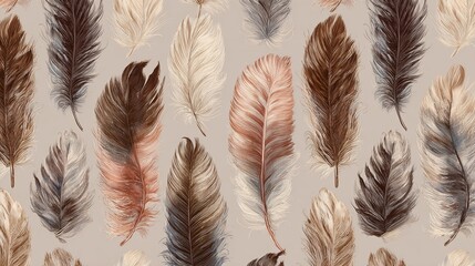 Naklejka na meble Seamless bohemian feather pattern with soft detailed illustration