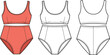 © Boidya - Women High Waisted Bikini Swimsuit Flat Vector Illustration - Swimwear Technical Sketch Design