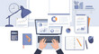 © Noval - Modern professional working on laptop with financial charts accounting workspace illustration