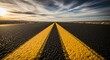 © Sabbir - A scenic view of a road with yellow lines on a dark surface leading into the distance under a cloudy sky