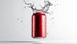 © Shin - Vibrant red aluminum can with invigorating water splash and refreshing liquid droplets