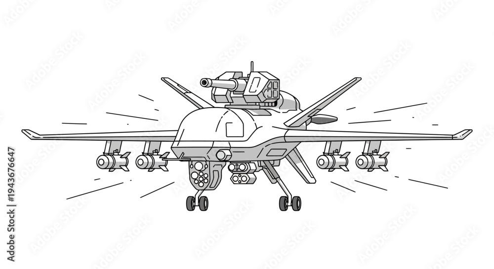 Military Drone with Missiles and Cannon, Aerial Combat Vehicle ...
