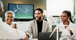 © peopleimages.com - Man, handshake and success at office meeting with windmill model, happy and deal for sustainable business. People, team and excited with eco friendly electricity, goal and renewable energy at agency