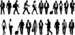 © Sanjida - Business people walking silhouettes collection with briefcases and luggage, professional men and women commuters isolated black crowd vector illustration set