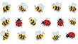 © John - Pattern featuring many cute cartoon honey bees and red ladybugs scattered across a white background for a playful design.