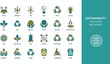 © MDRahamat - Sustainability and eco friendly line icon set with solar energy, recycling, organic farming, zero waste and environmental conservation symbols vector collection