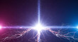 © Cute design1234 - Electric spark in space, glowing bright light, cosmic energy beam, futuristic technology background