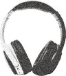 © HoneyPunch - Headphone vintage y2k stipple art, audio halftone stipple brutalist retro vector png with transparent background, music 2000s aesthetic photocopy effect tattoo