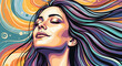 © Segera Studio - A vibrant and colorful portrait of a woman with flowing hair and eyes closed in a peaceful expression