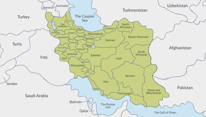  Iran detailed political map. Vector flat template.