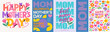 © T-elle - Mother’s Day colorful typography posters with flowers, hearts and playful lettering. Modern greeting card designs celebrating mom with love, perfect for holiday banners, social media posts and festive
