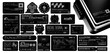 © BonkiStudio - Futuristic tech label sticker pack collection. Cyberpunk UI interface elements, digital system modules, data control panels and industrial barcode graphics. Vector set