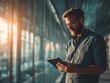 © Johannes - it specialist with tablet device on a business office background with natural light