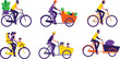 © Yeasin - Flavector diverse bicycle illustration set showing cargo bikes family transport groceries plants and eco friendly lifestyle