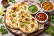 © O - Tandoori naan bread served with chutney and curry dips