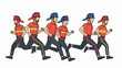 © terminal - Cartoon firefighters in red shirts, dark pants, and helmets running