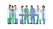 © Kupan - Diverse Medical Team Collaboration with Digital Technology and Patient Care Equipment Illustration