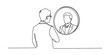 © Creative_Outline2019 - Continuous line drawing of a man looking at his reflection in a circular mirror on a wall. Vector, illustration