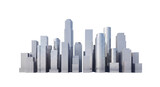 Modern city skyline isolated PNG, futuristic cityscape with skyscrapers on transparent background, urban architecture for design and compositing