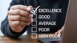 © Sultana - Customer service satisfaction survey, Excellent Customer Service Evaluation, Businessman hand putting check mark a checkbox on excellent for a satisfaction survey.