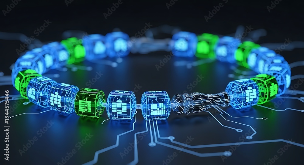Digital network of interconnected servers and data centers with glowing ...