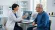 © DesignVectX - Female neurologist explaining brain scan results to elderly man patient in medical office consultation session