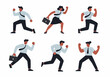 © Nafa Project - Set of vector illustrations featuring diverse business professionals running and hurrying, symbolizing urgency, competition, success, and fast career movement.