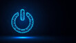© @TrendStudio - A bright blue power button symbol made of glowing lines and dots on a dark background, representing technology and energy.