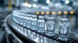© PeachyPixels - Row of medical glass vials on curved conveyor belt, automated pharmaceutical production line in modern factory, biotechnology supply chain and healthcare manufacturing concept.