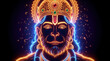 © aigiants - Glorious neon hanuman wallpaper with glowing orange and blue lines for hanuman jayanti and hanuman chalisa spiritual practice and hanuman puja for devotion and strength