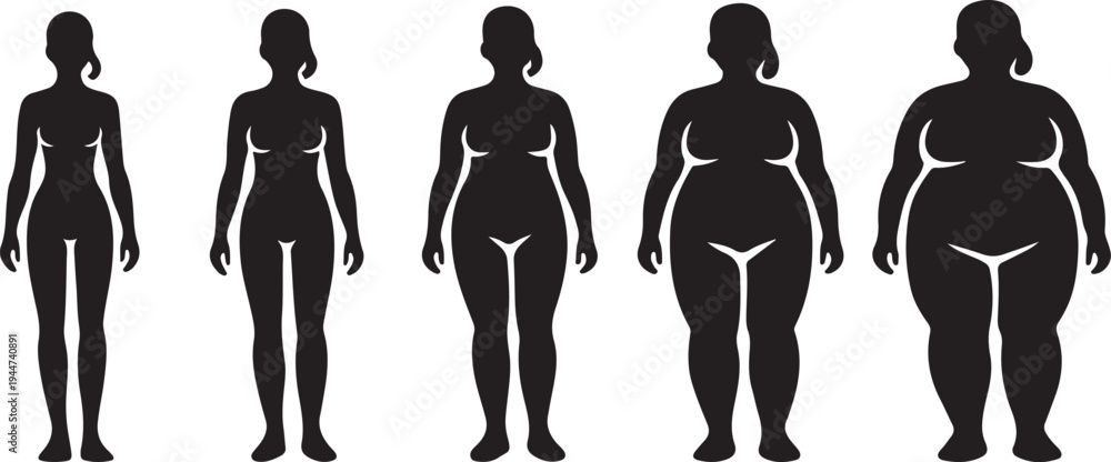 Vector set of women with different body mass index levels, healthy to ...