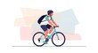 © kucret - Cyclist riding a bicycle with a backpack on white background vector illustration