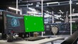 © DC Studio - Mockup computer in high tech data center office used for AI system monitoring and performance tracking. Green screen PC overseeing server rigs involved in computing operations