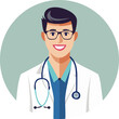 © Ahmad - Smiling male doctor with glasses and stethoscope in a cartoon illustration.