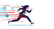 © Mimi - Determined businesswoman in a dark suit and sunglasses runs at high speed with motion lines signifying her fast pace and professional drive.