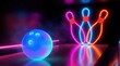 © Alamin - Neon bowling ball and pins glowing in dark bowling alley lane