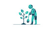 © Monira - Stylized Person Planting a Tree with a Shovel Environmental Conservation.