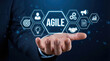 © AucArtStudio - Agile corporate business strategy concept digital icon interface on hand