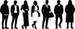© Jannatun - People silhouette collection vector, diverse men and women standing characters, casual and business outfits, modern crowd illustration