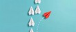 © MDzARTPRO - Innovative leadership action a red paper airplane taking off amidst white ones creative concept digital art light blue background inspired viewpoint