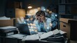 © ASyen - Overwhelmed professional struggling with an excessive workload, digital data overload, and immense stress in a cluttered, chaotic office environment