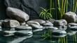 © MArt - Zen garden with tranquil water, smooth stones, and lush bamboo stalks, creating a serene and peaceful ambiance