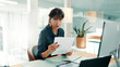 © peopleimages.com - Investor, reading and woman in office, documents for economy stats and profit growth for company. Mature person, financial advisor and paperwork for trading charts and report for investment audit