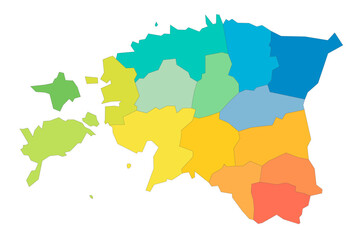  Estonia political map of administrative divisions - counties. Rainbow spectrum colorful blank vector map.