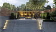 © Victor zastol'skiy - 3D rendering of a modern courtyard. Illuminated concrete stairs leading to a patio and fountain
