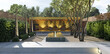 © Victor zastol'skiy - Modern outdoor garden with water feature and pergola. 3D rendering of luxury backyard patio